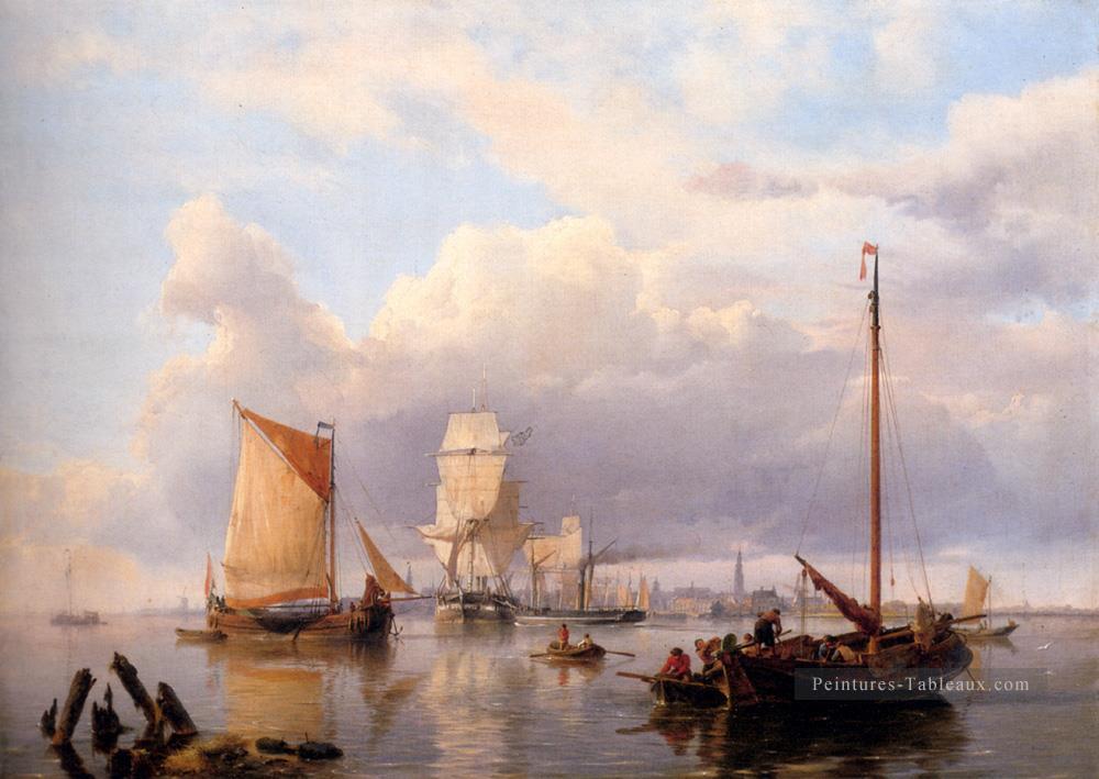 Expédition sur l’Escaut avec Anvers en arrière plan Hermanus Snr Koekkoek paysage marin bateau Peintures à l'huile